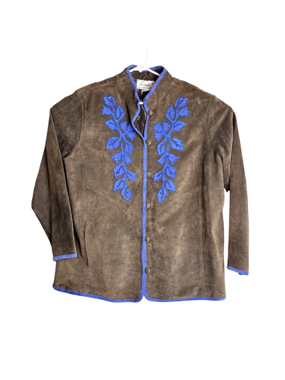 Linea by Louis DellOlio Womens Embroidered Suede Leather Jacket 1X Blue Brown